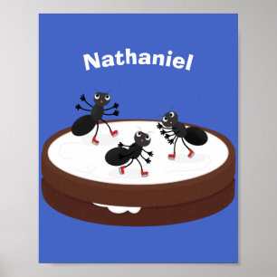 Happy ants Eis Skaten auf Keks Cartoon Poster