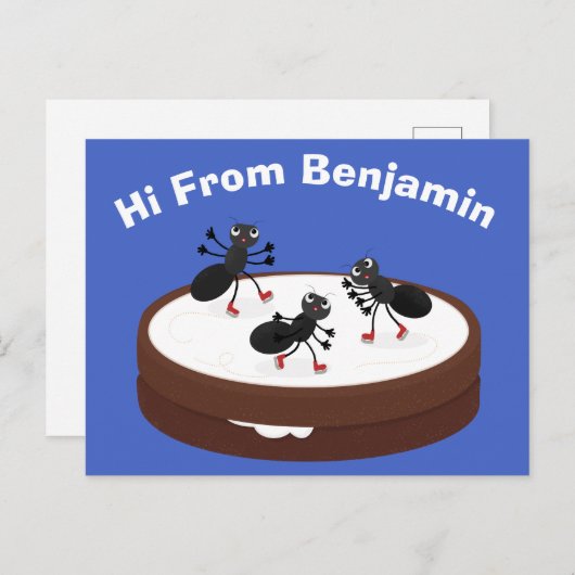 Happy ants Eis Skaten auf Keks Cartoon Postkarte (Vorne/Hinten)