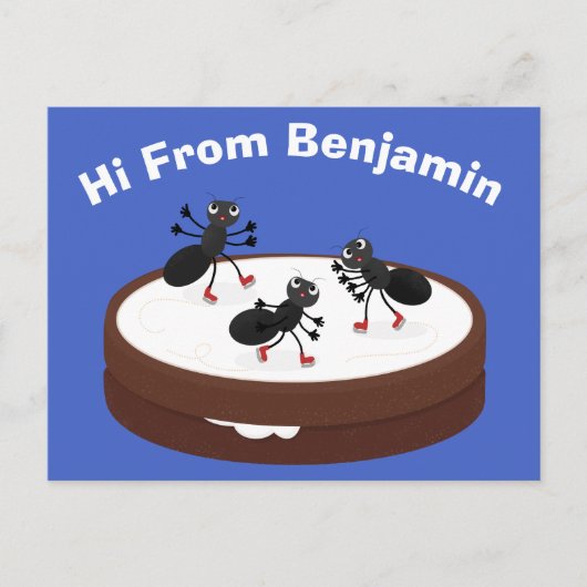 Happy ants Eis Skaten auf Keks Cartoon Postkarte (Vorderseite)