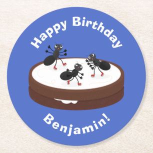 Happy ants Eis Skaten auf Keks Cartoon Runder Pappuntersetzer