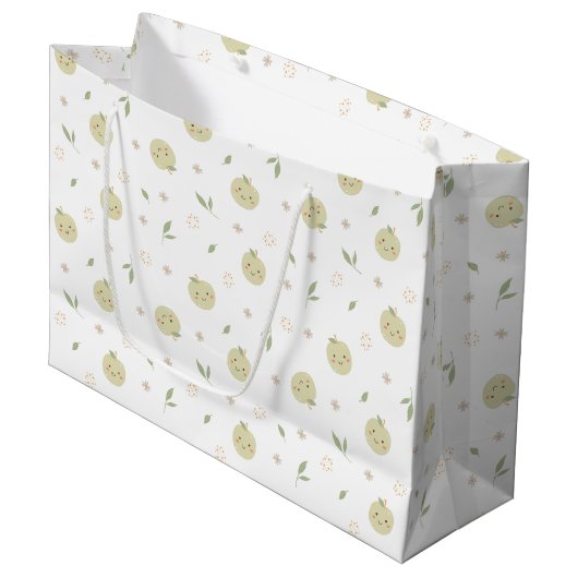 Happy Apples Muster - Große Geschenktasche Geschenktüte (Vorderseite Schrägansicht)
