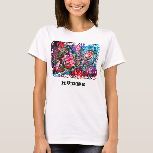 HAPPY Art Malerei mit halb abstrakten Rose T-Shirt (Vorderseite)