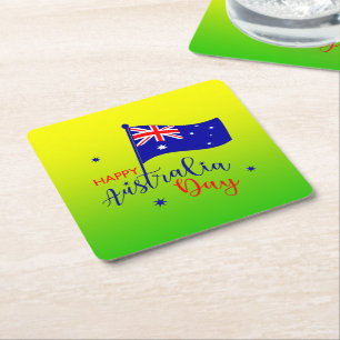 Happy Australia Day Flag Green Gold Rechteckiger Pappuntersetzer