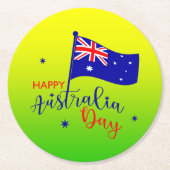 Happy Australia Day Flag Green Gold Runder Pappuntersetzer (Vorderseite)