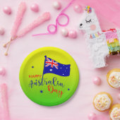 Happy Australia Day Flag Green Gold Small 7" Pappteller (Party)
