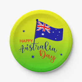 Happy Australia Day Flag Green Gold Small 7" Pappteller