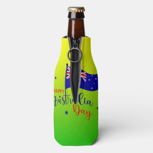 Happy Australia Day Flag Green Gold Stubby Flaschenkühler (Flasche Rückseite)