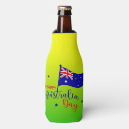 Happy Australia Day Flag Green Gold Stubby Flaschenkühler