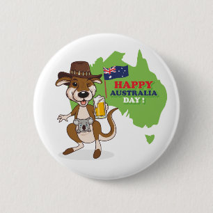 Happy Australia Day Kangaroo Koala Button
