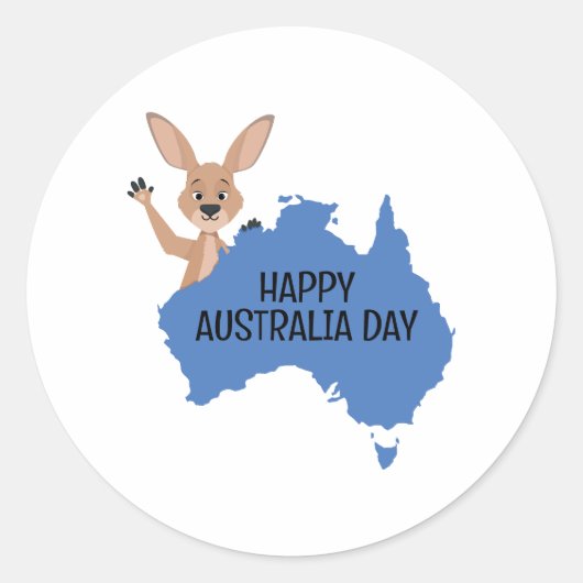 Happy Australia Day Kangaroo Runder Aufkleber (Vorderseite)