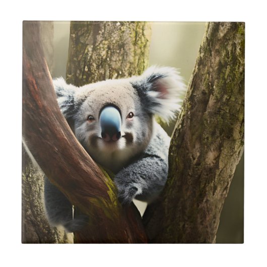 Happy Australian Koala Bear In Tree, Ceramic Tile Fliese (Vorderseite)