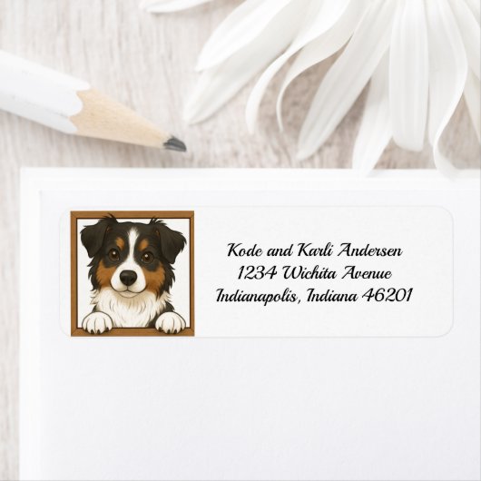 Happy Australian Shepherd Return Address Label (Insitu)
