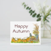 Happy Autumn Black Crow Pumpkins Harvest Postkarte (Stehend Vorderseite)