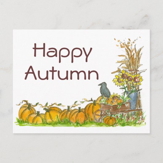 Happy Autumn Black Crow Pumpkins Harvest Postkarte (Vorderseite)