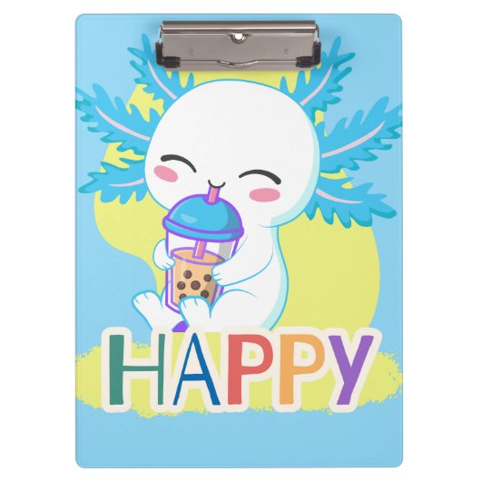 Happy Axolotl with Boba Tea – Cute Kawaii Bubble T Klemmbrett (Vorderseite)