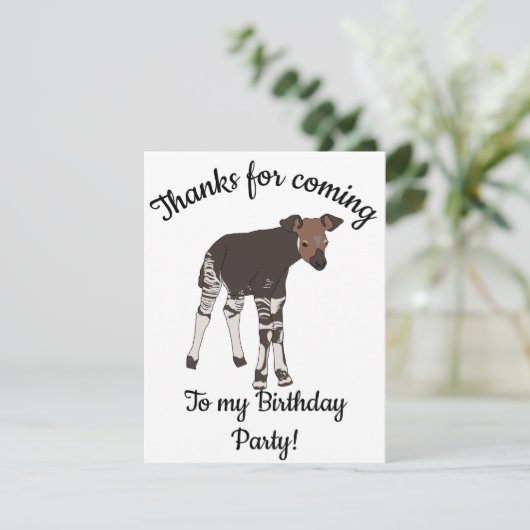 Happy B-day Baby Okapi Tier Dankeskarte (Stehend Vorderseite)