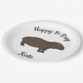 Happy B-day Hippopotamus African Animal Pappteller (Schrägansicht)
