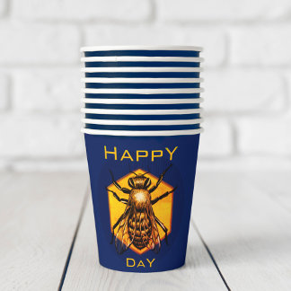 Happy B Day Honey Bee Cool Navy Imker Birthday Pappbecher