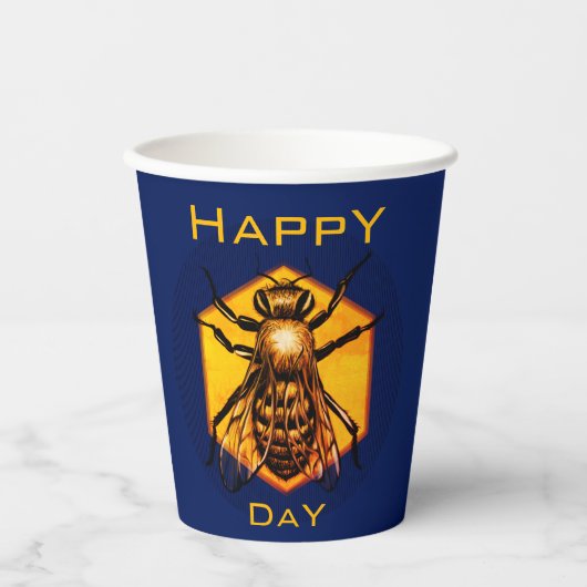 Happy B Day Honey Bee Cool Navy Imker Birthday Pappbecher (Vorderseite)