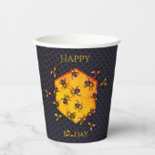 Happy B Day Honey Bees Black Yellow Funny Geburtst Pappbecher (Vorderseite)