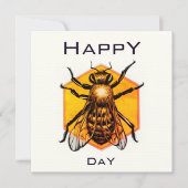 Happy B day Honey Bienen orange gelben Spaß Geburt Einladung (Vorderseite)