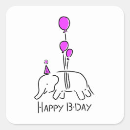 Happy b day olifant rose quadratischer aufkleber