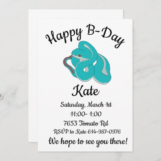 Happy B-Day White Lipped tree Viper Einladung (Vorne/Hinten)