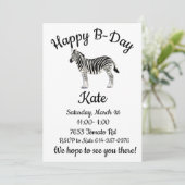Happy B-day Zebra Einladung (Stehend Vorderseite)