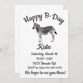 Happy B-day Zebra Einladung (Vorne/Hinten)