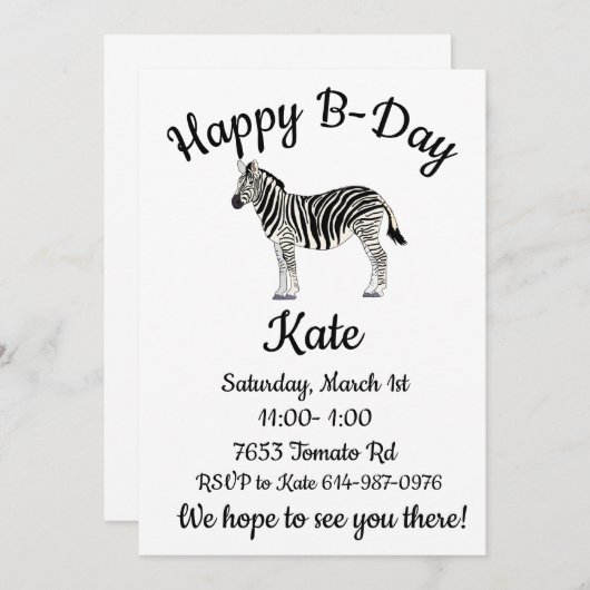 Happy B-day Zebra Einladung (Vorne/Hinten)