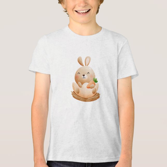 Happy Baby Bunny in Egg Illustration Tri-Blend Shirt (Vorderseite)