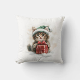 Happy Baby Cat - Maine Coon Kitten in Green Hat Kissen