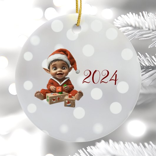 Happy Baby Christmas Elf Keramik Ornament