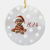 Happy Baby Christmas Elf Keramik Ornament (Vorne)