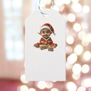Happy Baby Christmas Elf White Gift Tags Geschenkanhänger