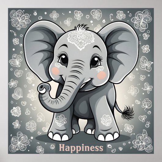 Happy Baby Elephant AI Fantasy Digital Art Poster (Vorne)