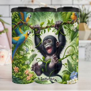 Happy Baby Gorilla schwingt im Dschungel Thermosbecher