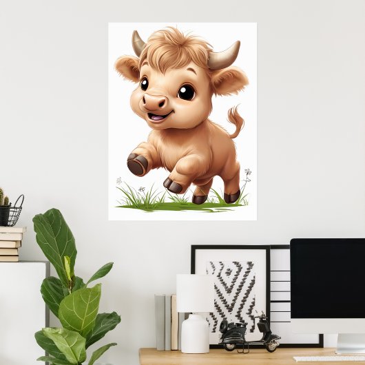 Happy Baby Highland Cow Kinderzimmer Art Poster (Heimbüro)