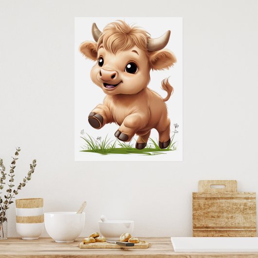 Happy Baby Highland Cow Kinderzimmer Art Poster (Küche)