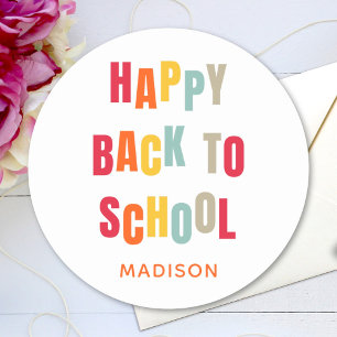 Happy Back to School Custom Text farbig Runder Aufkleber