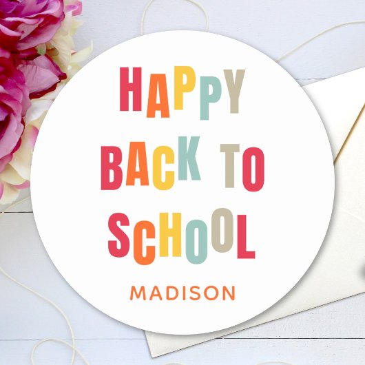 Happy Back to School Custom Text farbig Runder Aufkleber
