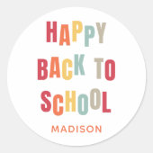 Happy Back to School Custom Text farbig Runder Aufkleber (Vorderseite)