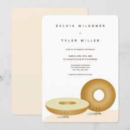 Happy Bagel Wedding White Brown Cream Vertikal Einladung