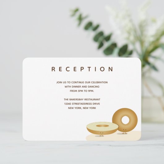 Happy Bagel Wedding White Brown Empfang Creme Begleitkarte (Stehend Vorderseite)