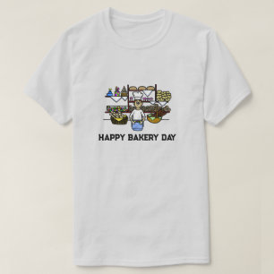 Happy Baker Day T - Shirt mit Mann und Bäckerei
