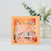 Happy Balloons Einladung zur ersten Geburtstagskar (Stehend Vorderseite)