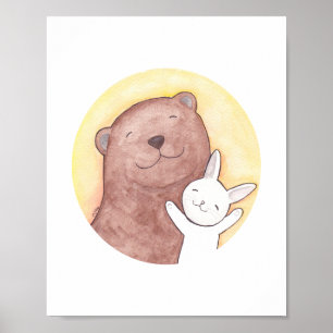 Happy Bär and Bunny Art Poster Holzdekoration