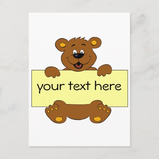 Happy Bär mit anpassbaren Banner Cartoon Kinder Postkarte (Vorderseite)