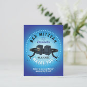Happy Bar Mitzvah 20XX Blue Decorative RSVP Karte (Stehend Vorderseite)