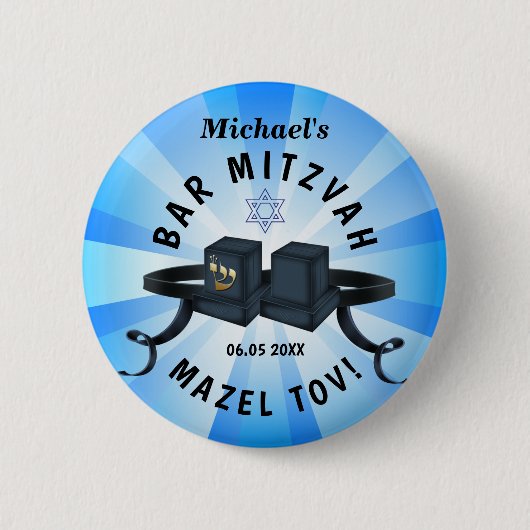 Happy Bar Mitzvah 20XX BlueDecorative Button (Vorderseite)